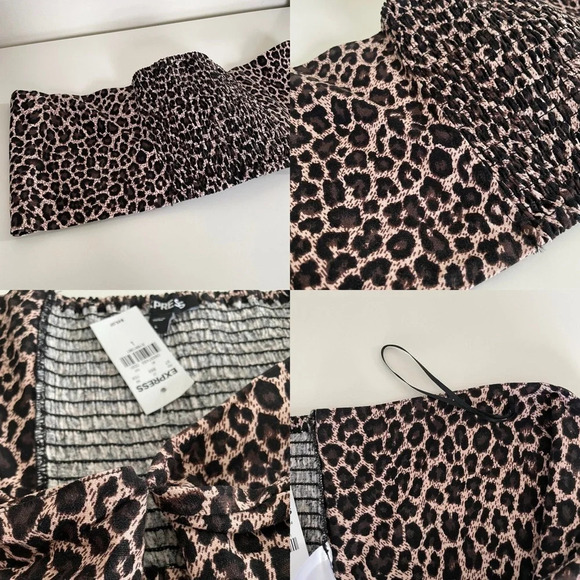 Express Leopard Print Linen Crop Tube Top with Front Tie Women’s Large NWT - Picture 5 of 13